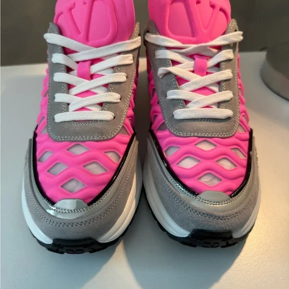 Valentino Neon Pink and Gray Sneakers - Picture 8 of 11